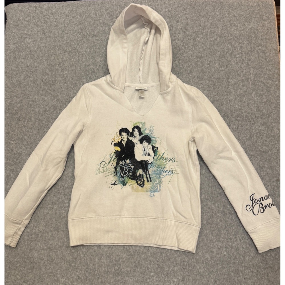 Limited Too Jonas Brothers White Graphic Hoodie Girls Size 12 Vintage‎ Y2K Band